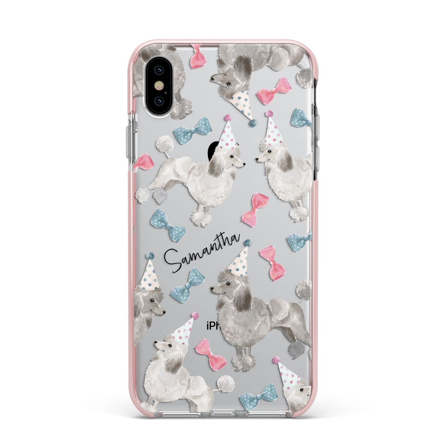 Personalised Poodle Dog Apple iPhone Xs Max Impact Case Pink Edge on Silver Phone