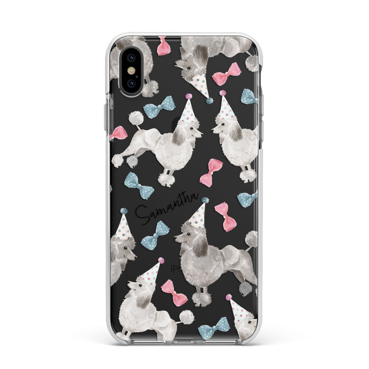Personalised Poodle Dog Apple iPhone Xs Max Impact Case White Edge on Black Phone