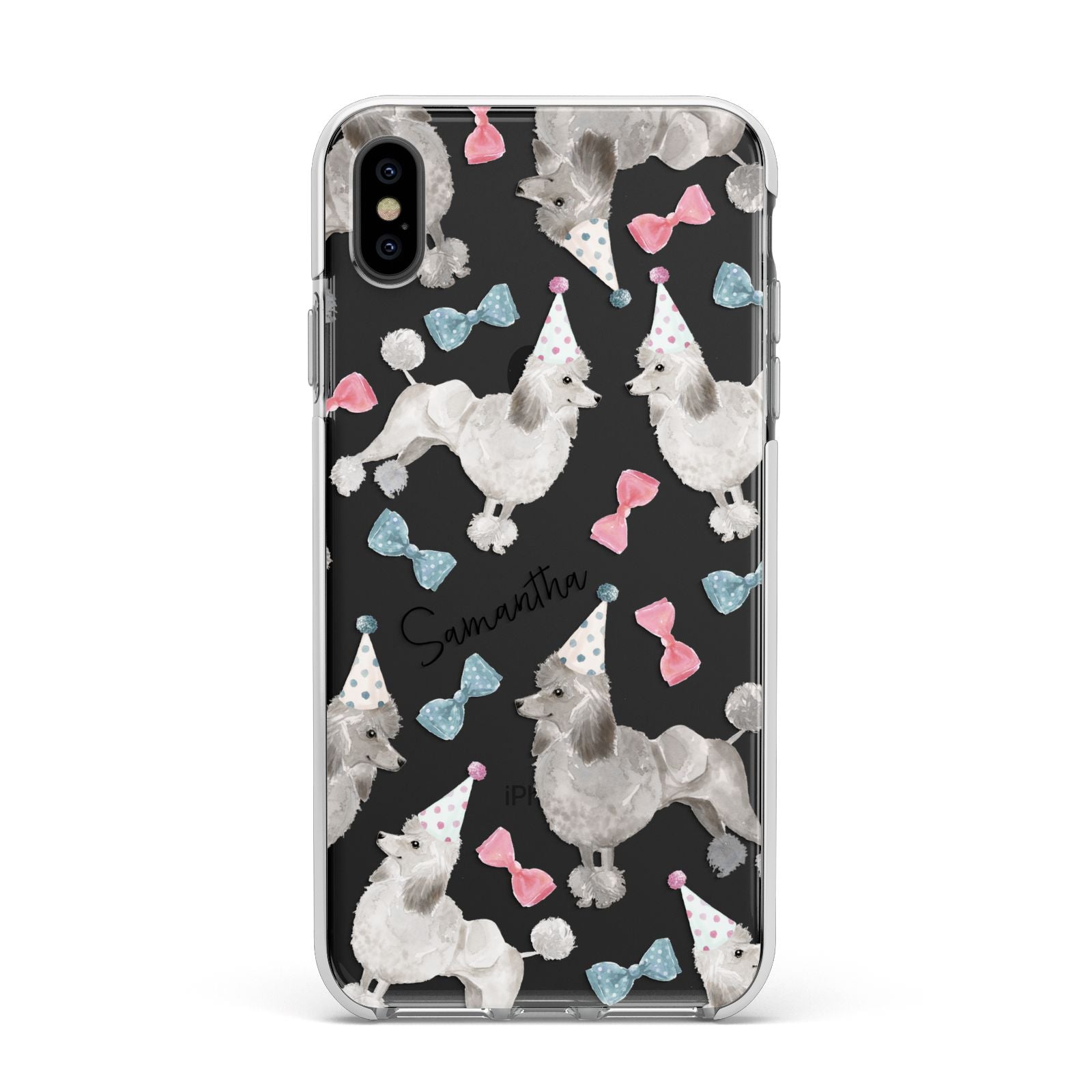 Personalised Poodle Dog Apple iPhone Xs Max Impact Case White Edge on Black Phone