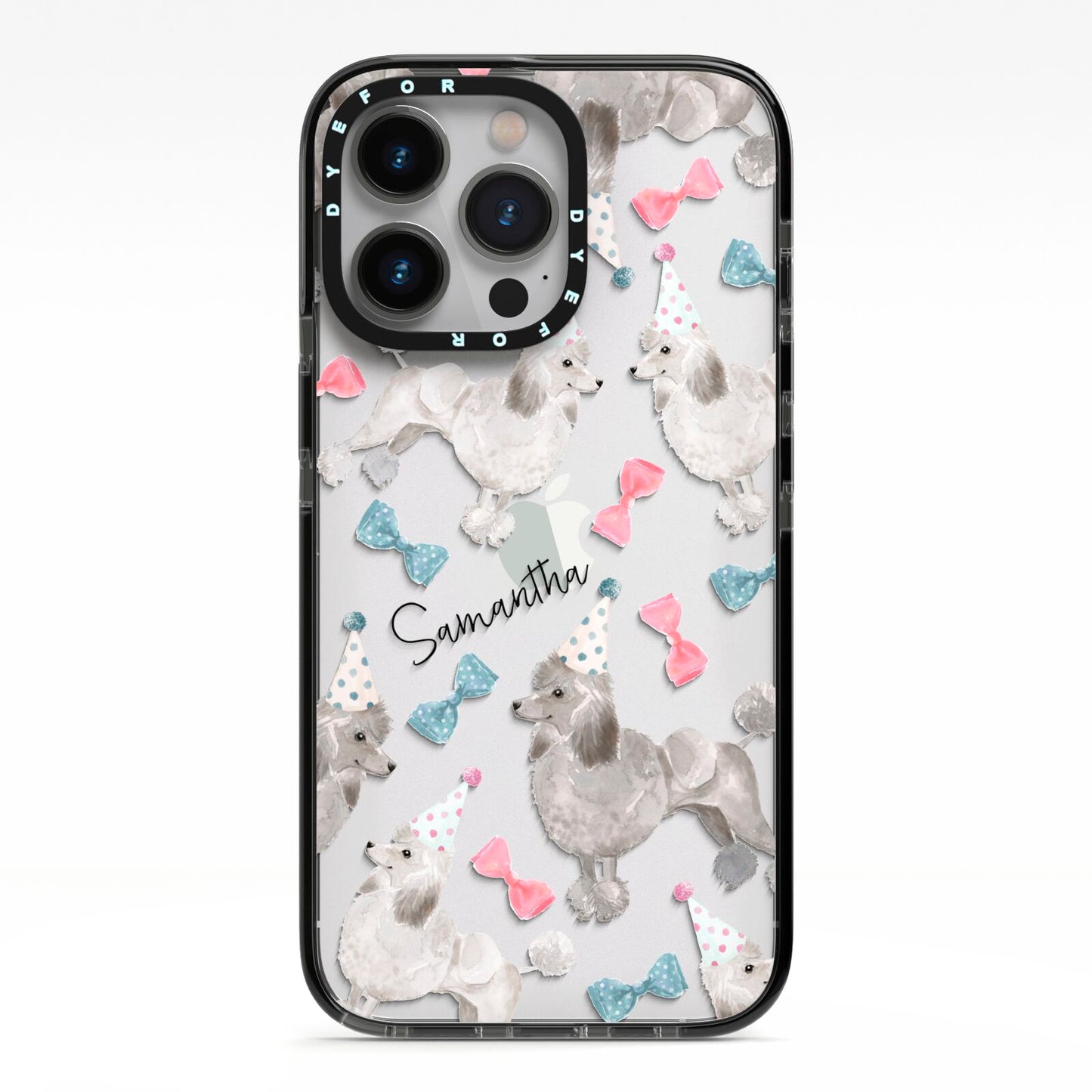 Personalised Poodle Dog iPhone 13 Pro Black Impact Case on Silver phone