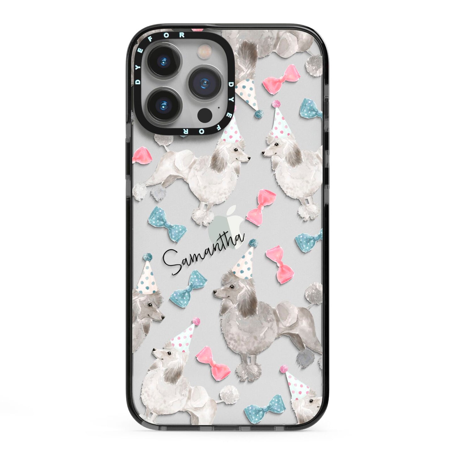 Personalised Poodle Dog iPhone 13 Pro Max Black Impact Case on Silver phone