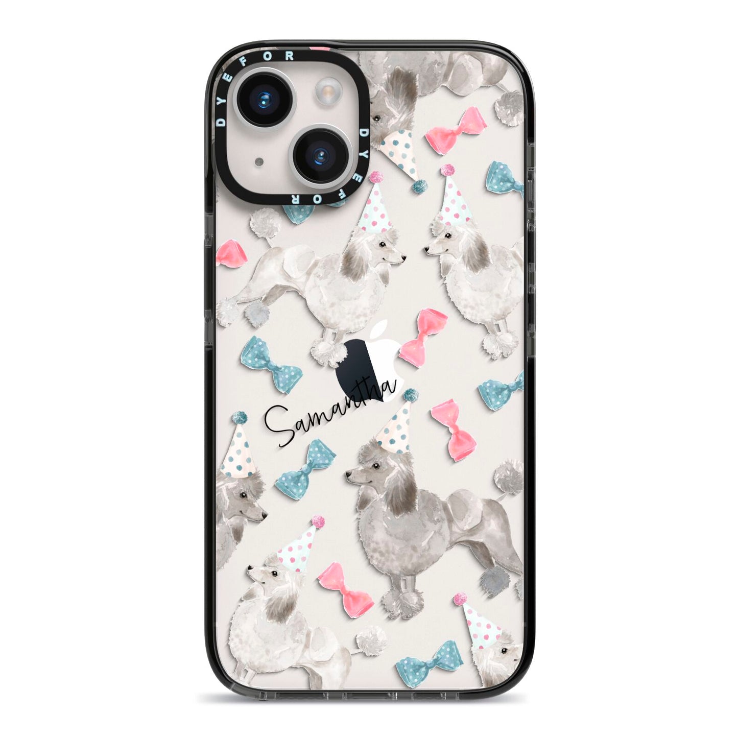 Personalised Poodle Dog iPhone 14 Black Impact Case on Silver phone