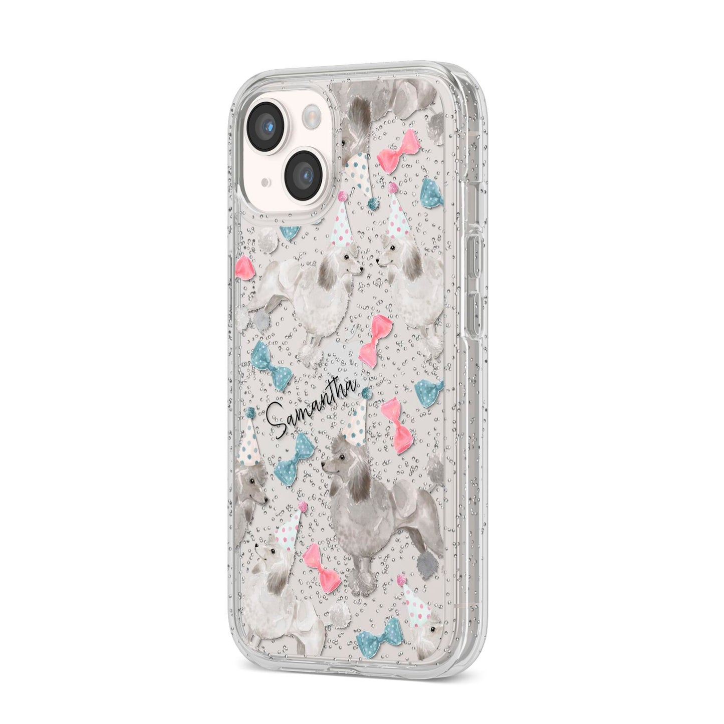 Personalised Poodle Dog iPhone 14 Glitter Tough Case Starlight Angled Image