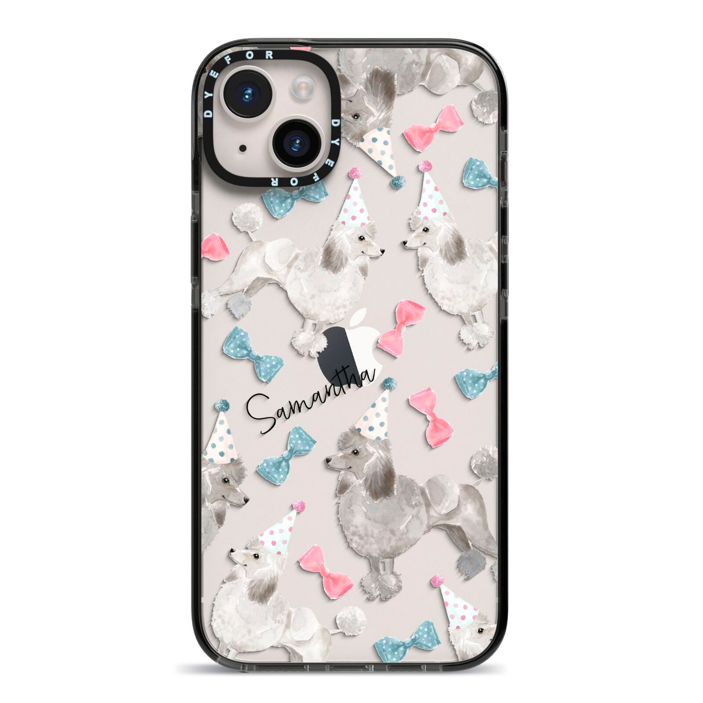 Personalised Poodle Dog iPhone 14 Plus Black Impact Case on Silver phone