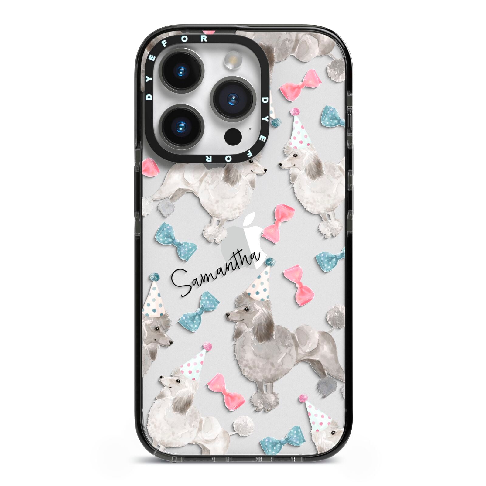 Personalised Poodle Dog iPhone 14 Pro Black Impact Case on Silver phone