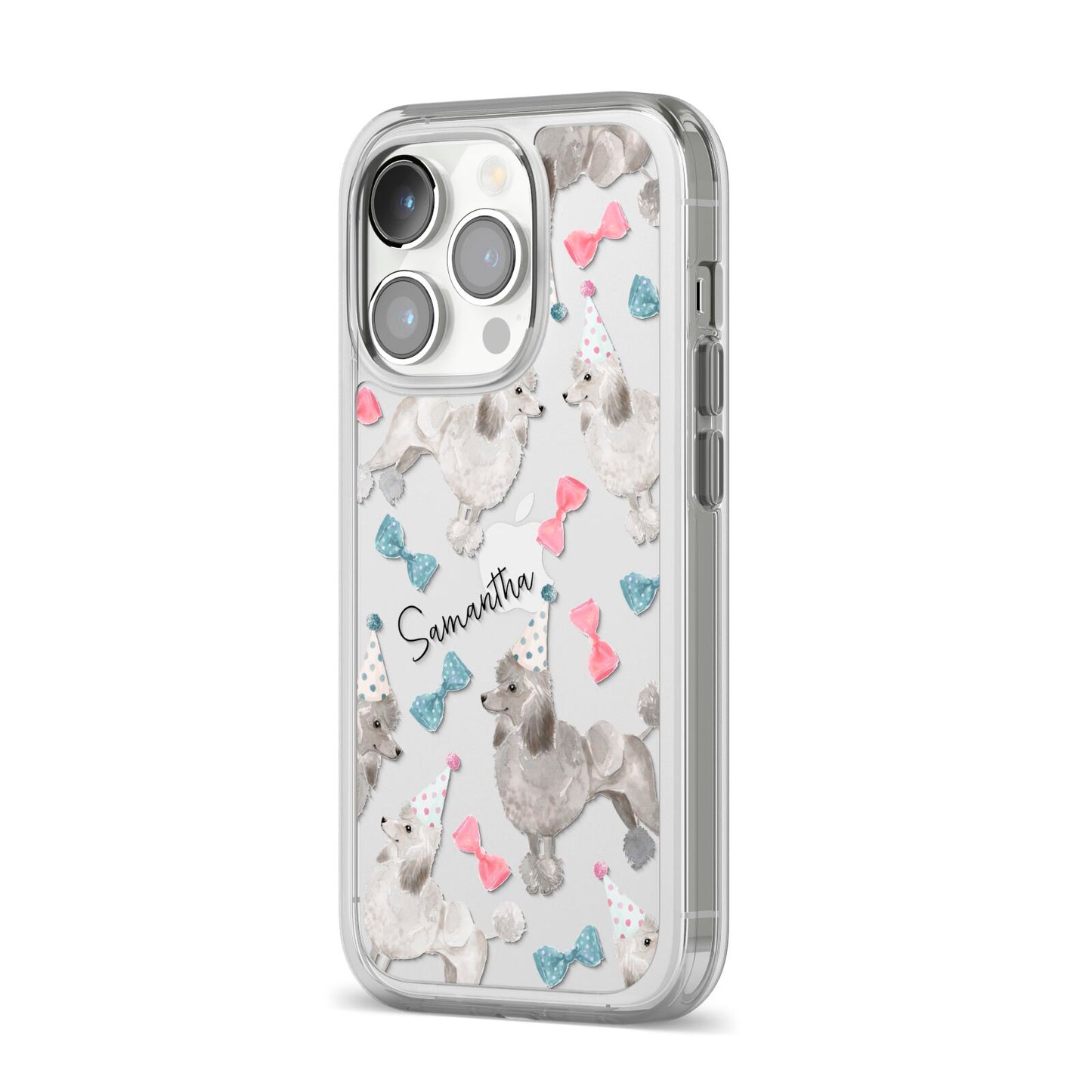 Personalised Poodle Dog iPhone 14 Pro Clear Tough Case Silver Angled Image