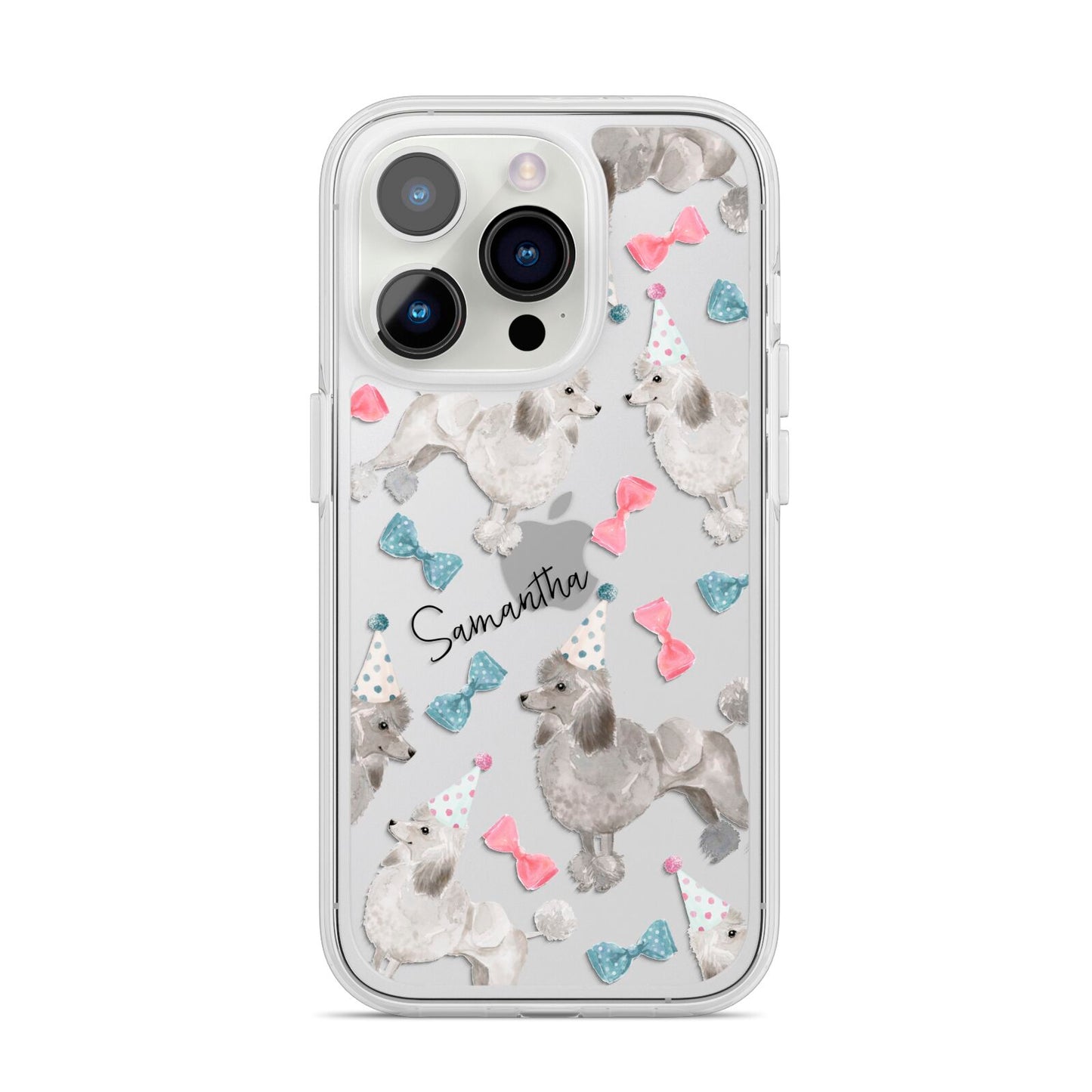 Personalised Poodle Dog iPhone 14 Pro Clear Tough Case Silver