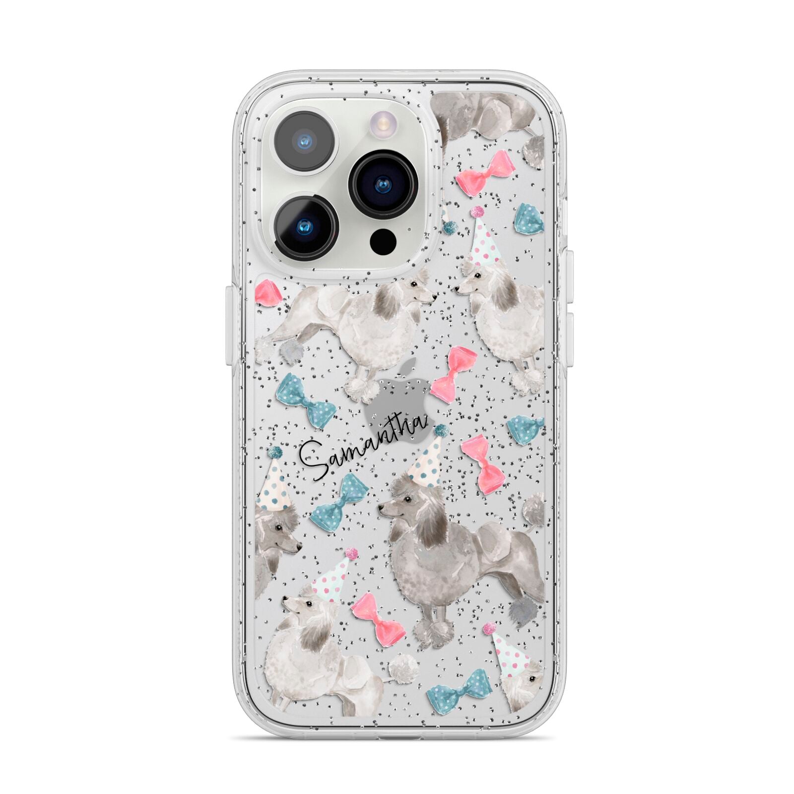 Personalised Poodle Dog iPhone 14 Pro Glitter Tough Case Silver