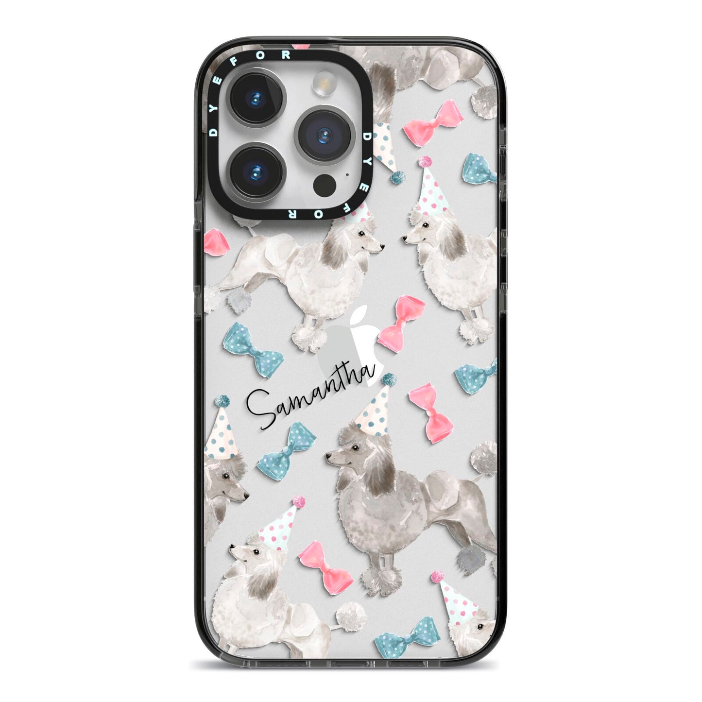 Personalised Poodle Dog iPhone 14 Pro Max Black Impact Case on Silver phone