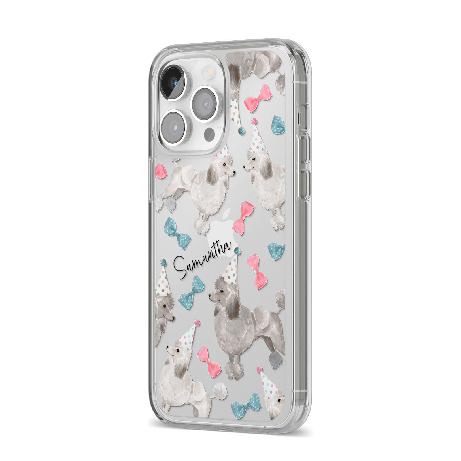 Personalised Poodle Dog iPhone 14 Pro Max Clear Tough Case Silver Angled Image