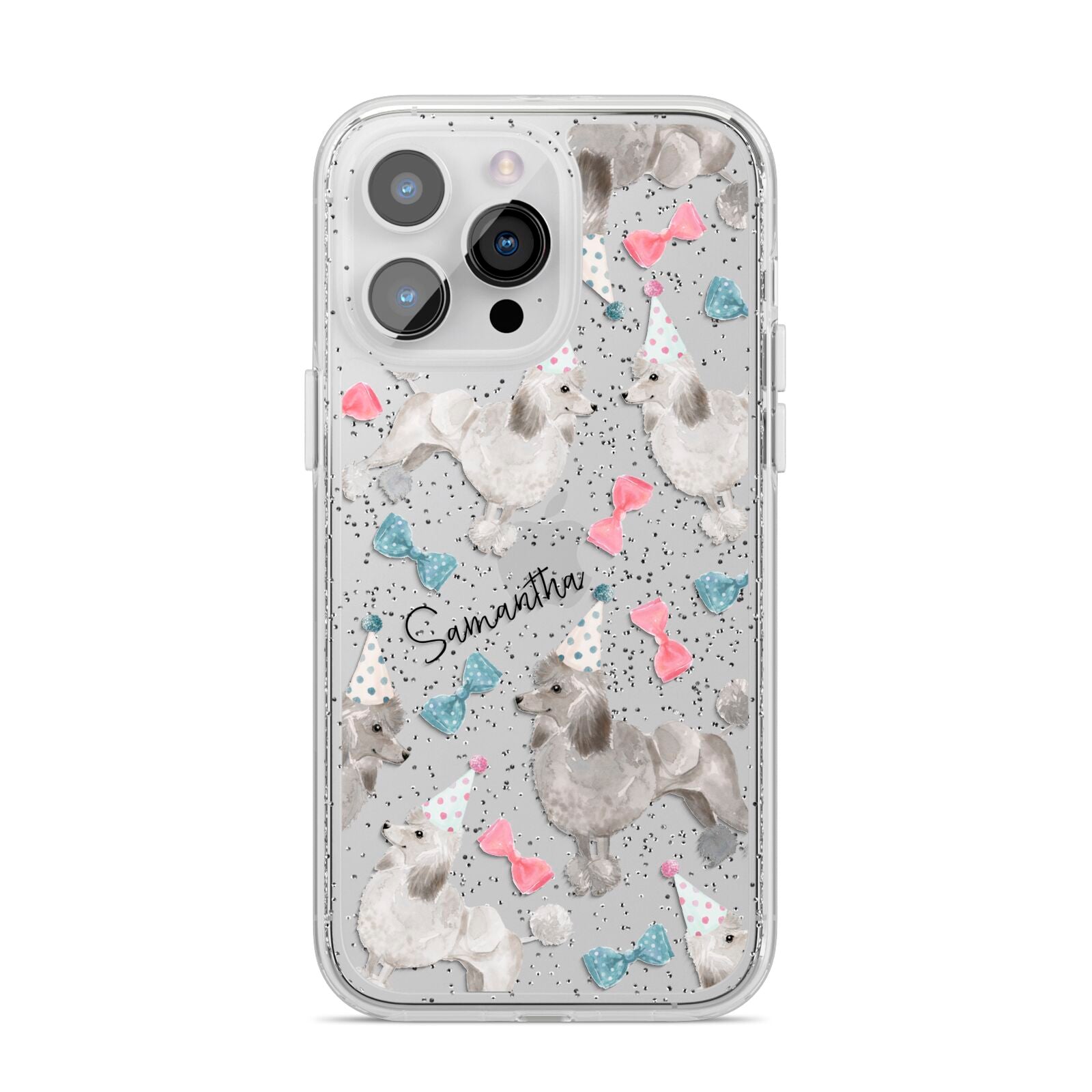 Personalised Poodle Dog iPhone 14 Pro Max Glitter Tough Case Silver