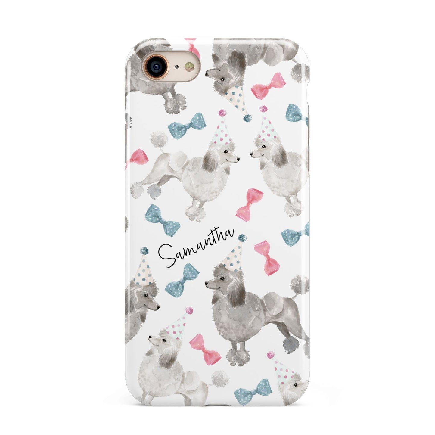 Personalised Poodle Dog iPhone 8 3D Tough Case on Gold Phone