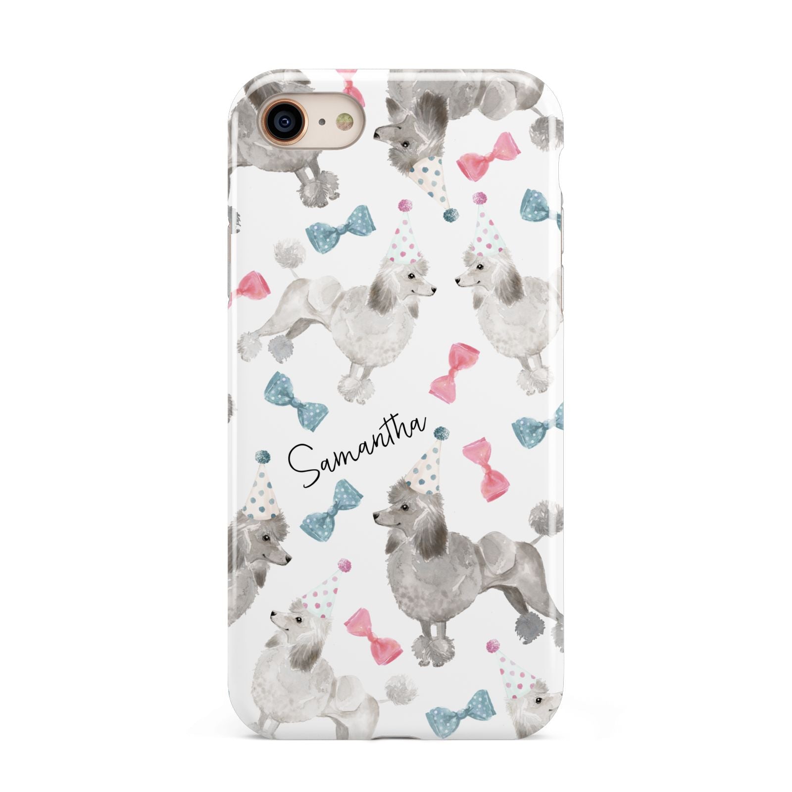 Personalised Poodle Dog iPhone 8 3D Tough Case on Gold Phone