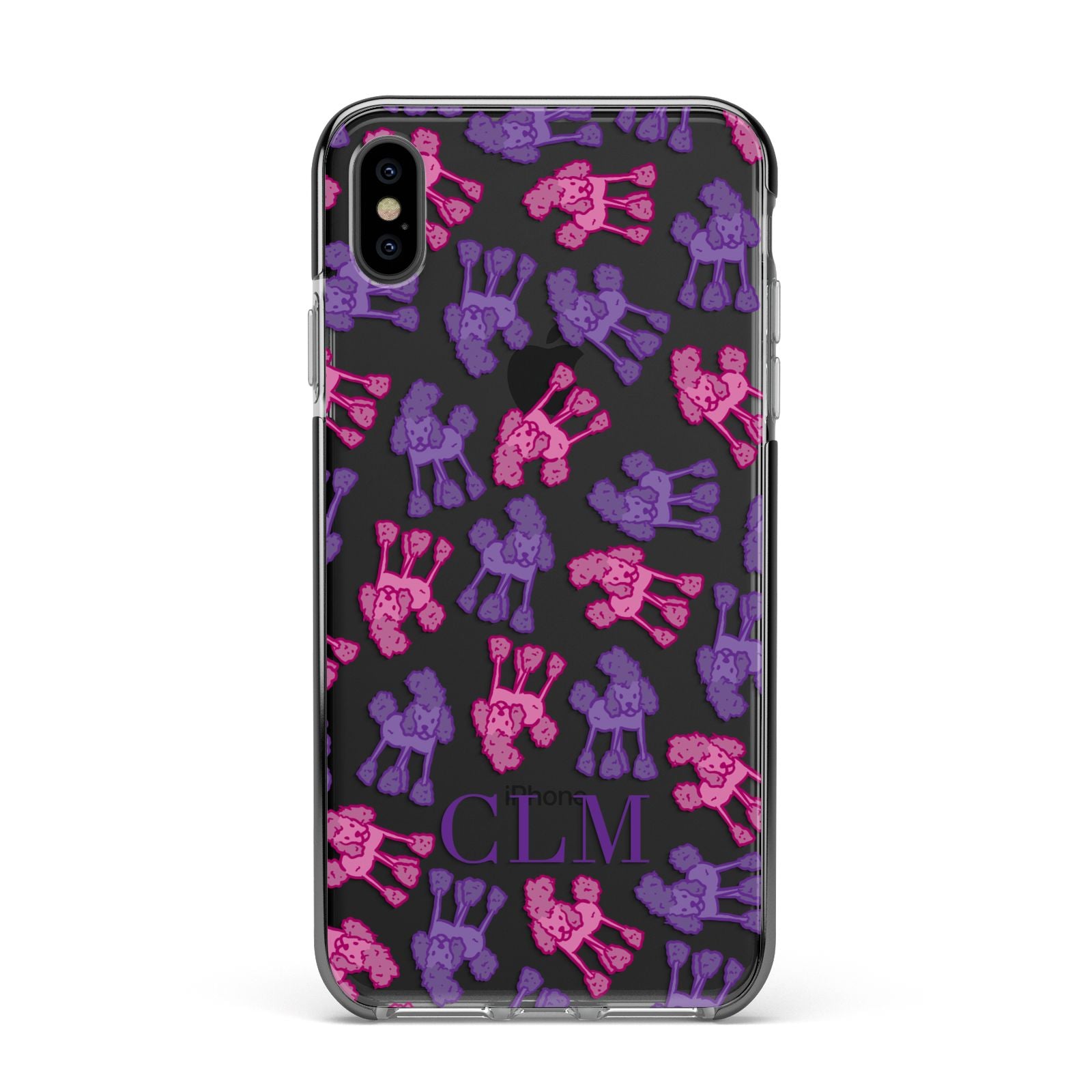 Personalised Poodle Initials Clear Apple iPhone Xs Max Impact Case Black Edge on Black Phone