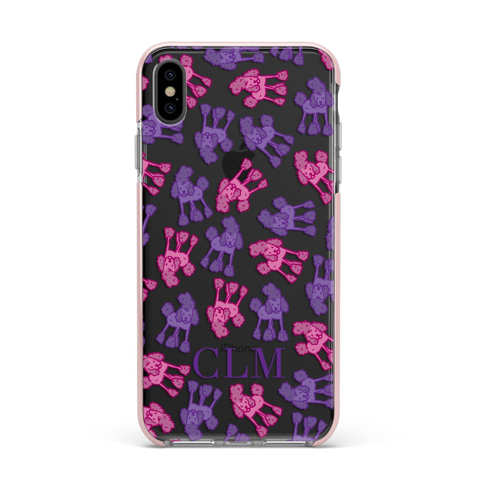 Personalised Poodle Initials Clear Apple iPhone Xs Max Impact Case Pink Edge on Black Phone