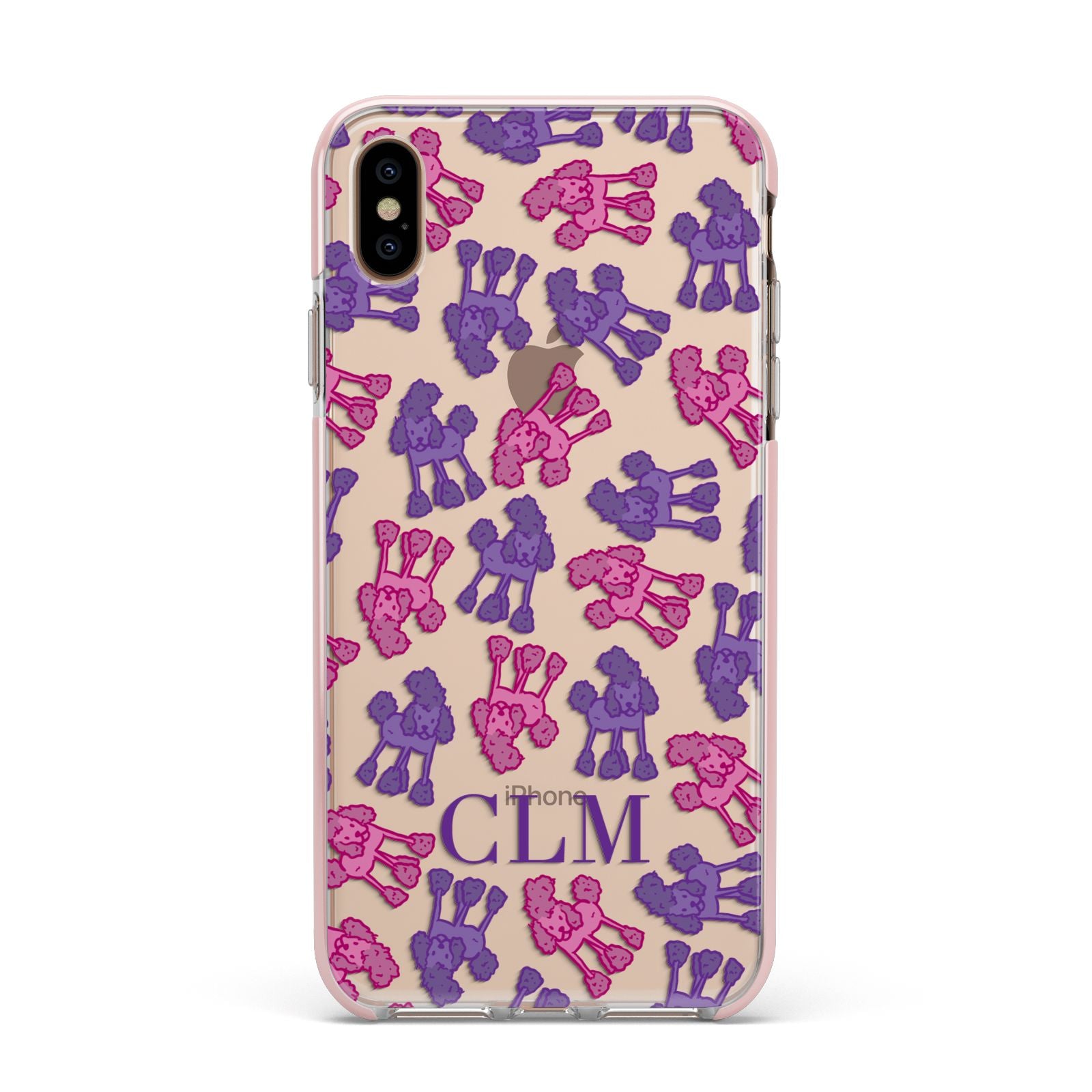 Personalised Poodle Initials Clear Apple iPhone Xs Max Impact Case Pink Edge on Gold Phone