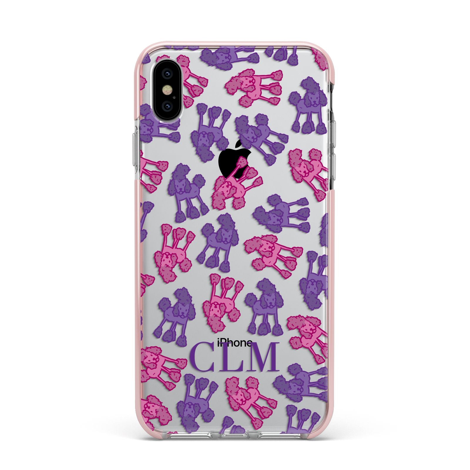 Personalised Poodle Initials Clear Apple iPhone Xs Max Impact Case Pink Edge on Silver Phone
