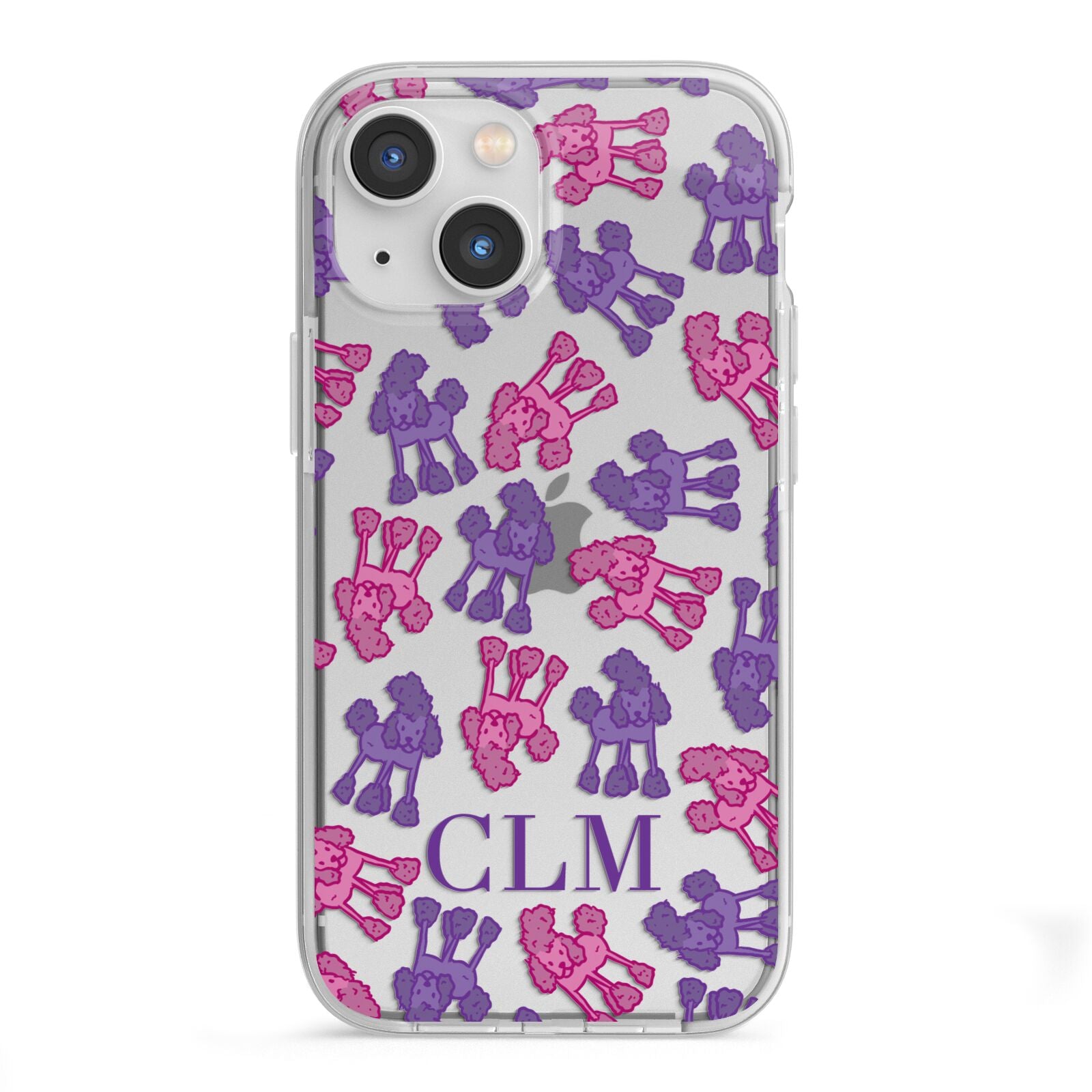 Personalised Poodle Initials Clear iPhone 13 Mini TPU Impact Case with White Edges