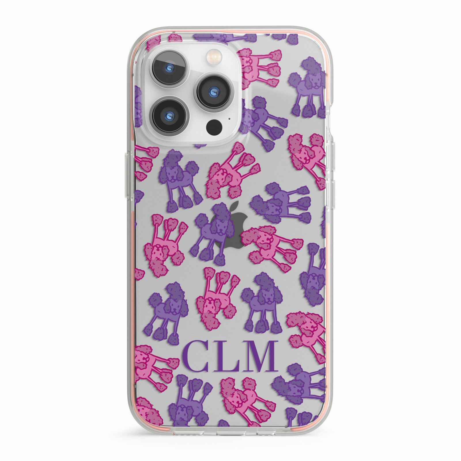 Personalised Poodle Initials Clear iPhone 13 Pro TPU Impact Case with Pink Edges