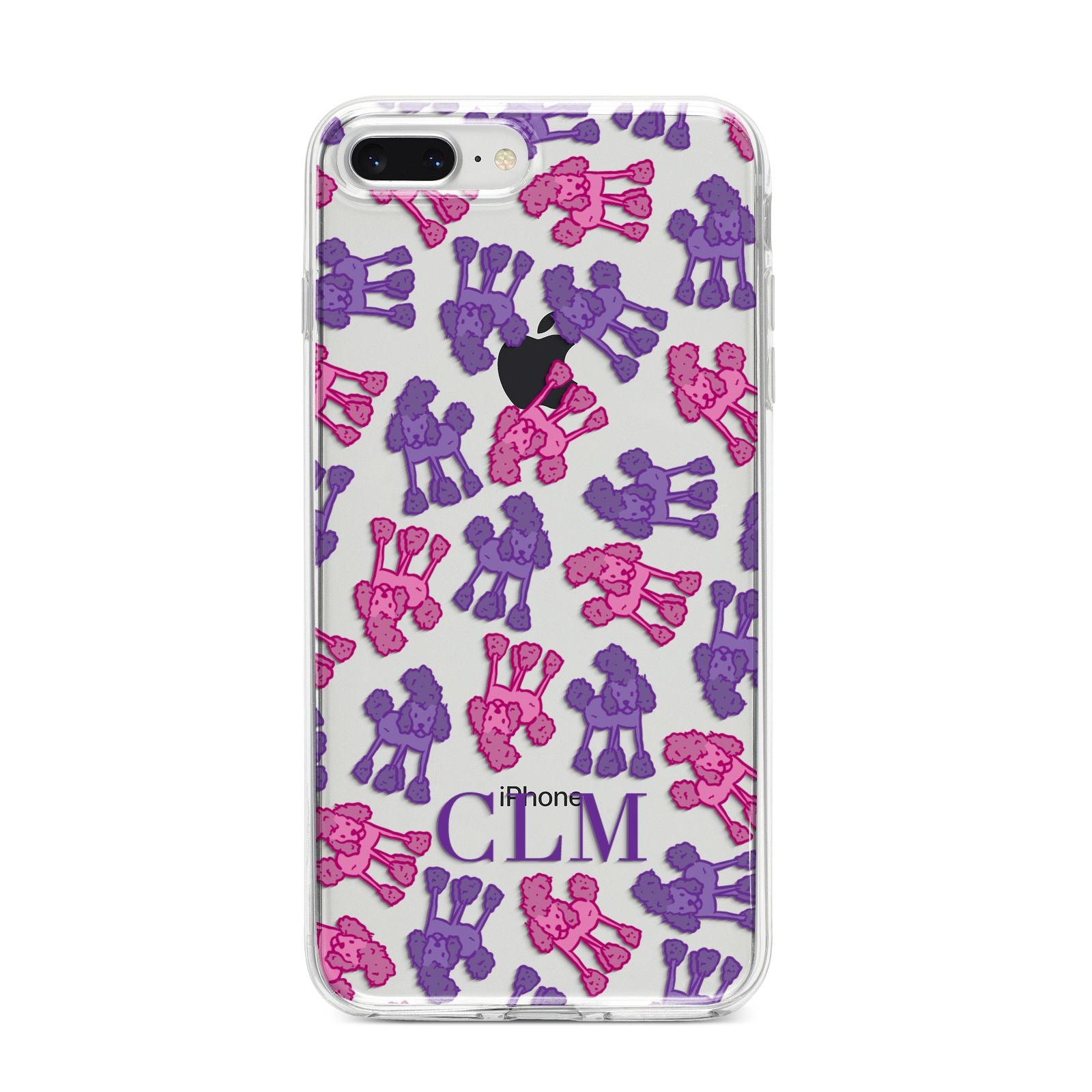 Personalised Poodle Initials Clear iPhone 8 Plus Bumper Case on Silver iPhone
