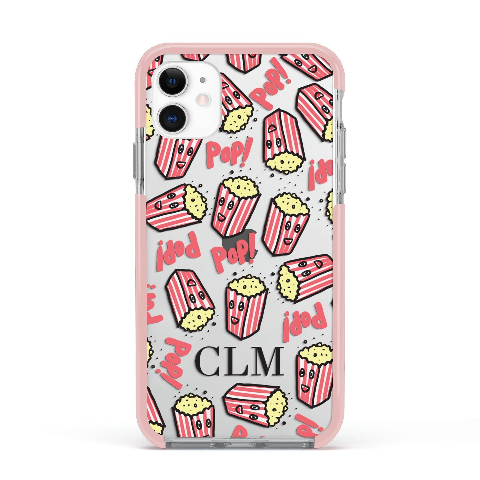 Personalised Popcorn Initials Apple iPhone 11 in White with Pink Impact Case