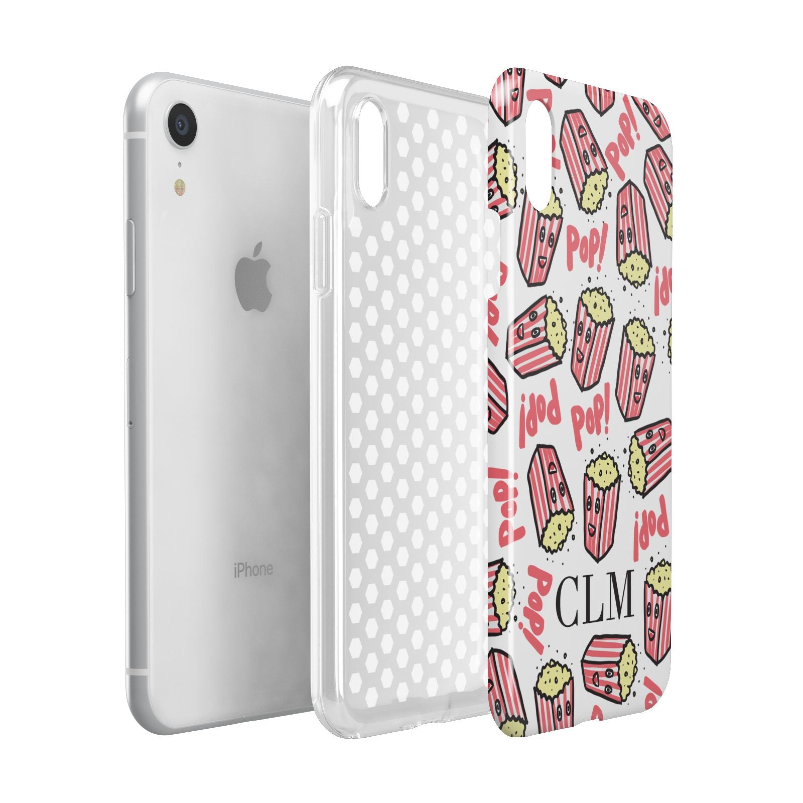 Personalised Popcorn Initials Apple iPhone XR White 3D Tough Case Expanded view