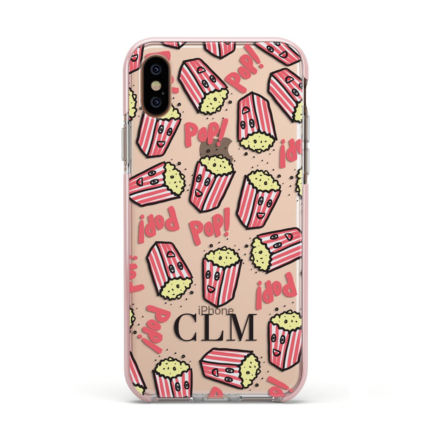 Personalised Popcorn Initials Apple iPhone Xs Impact Case Pink Edge on Gold Phone