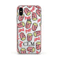 Personalised Popcorn Initials Apple iPhone Xs Impact Case Pink Edge on Silver Phone