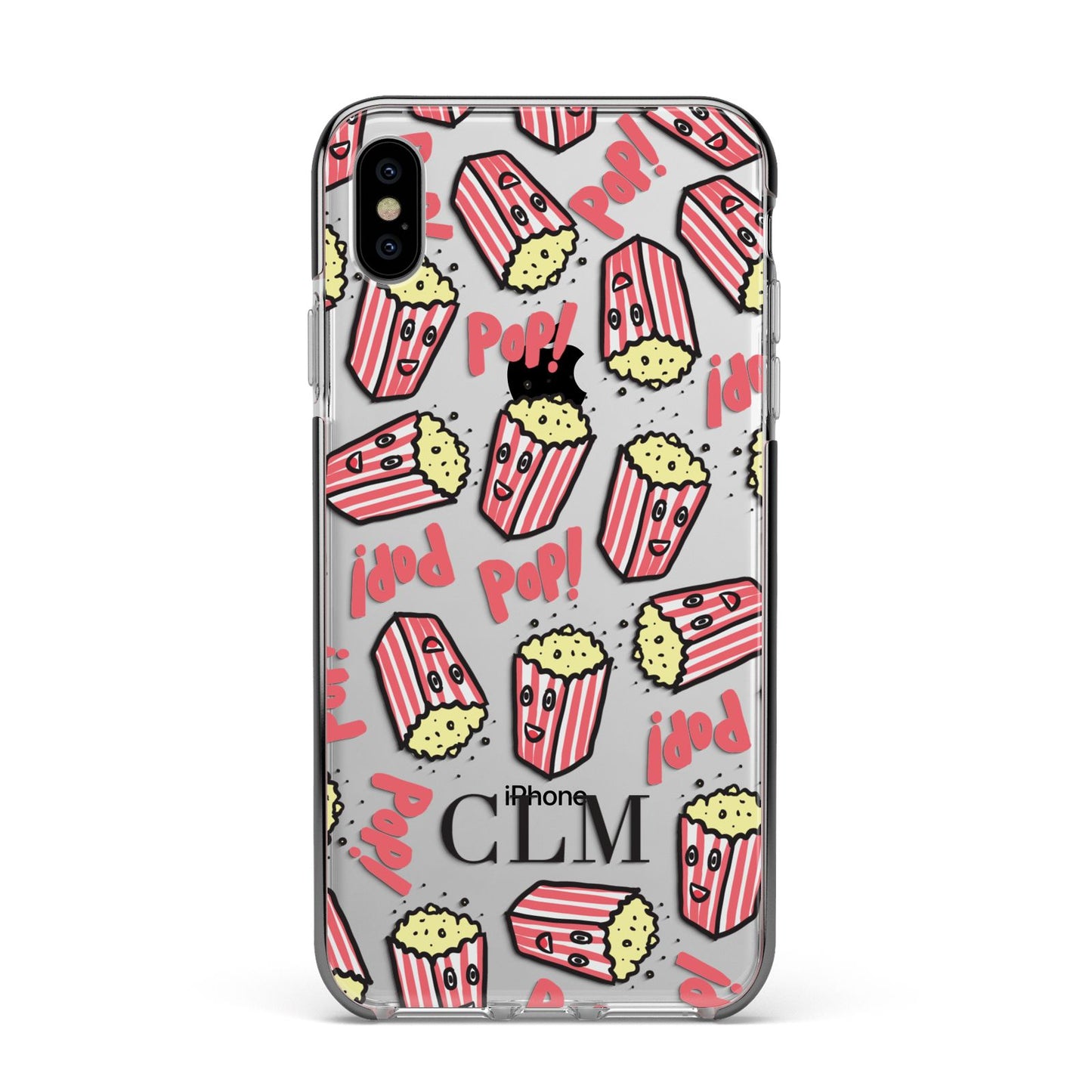 Personalised Popcorn Initials Apple iPhone Xs Max Impact Case Black Edge on Silver Phone