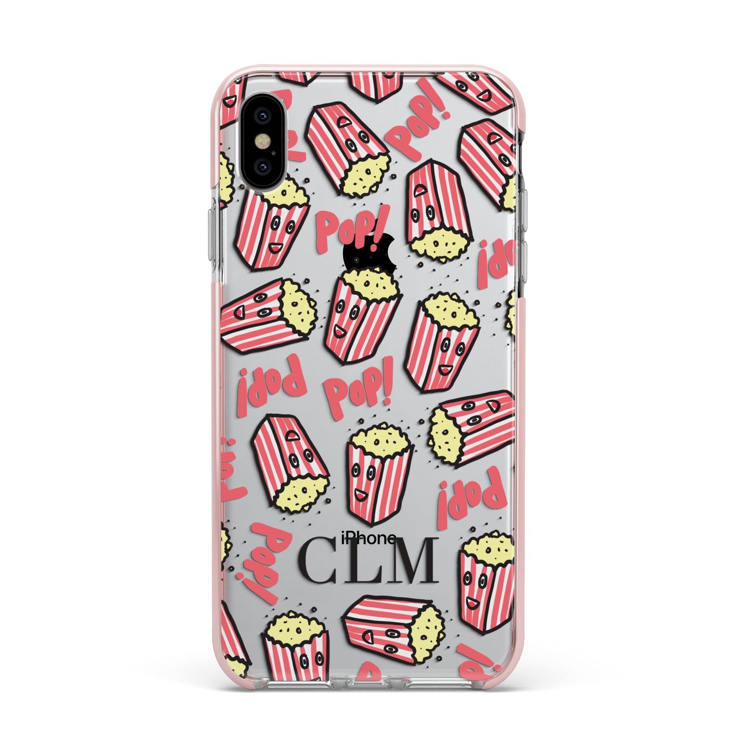 Personalised Popcorn Initials Apple iPhone Xs Max Impact Case Pink Edge on Silver Phone