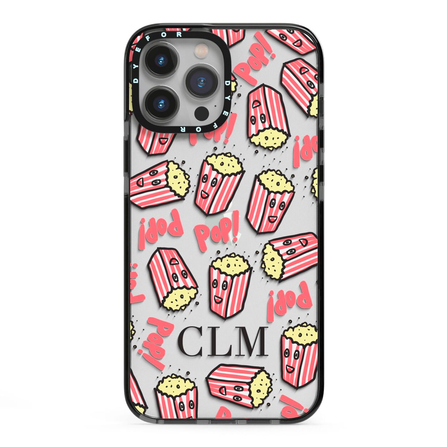 Personalised Popcorn Initials iPhone 13 Pro Max Black Impact Case on Silver phone