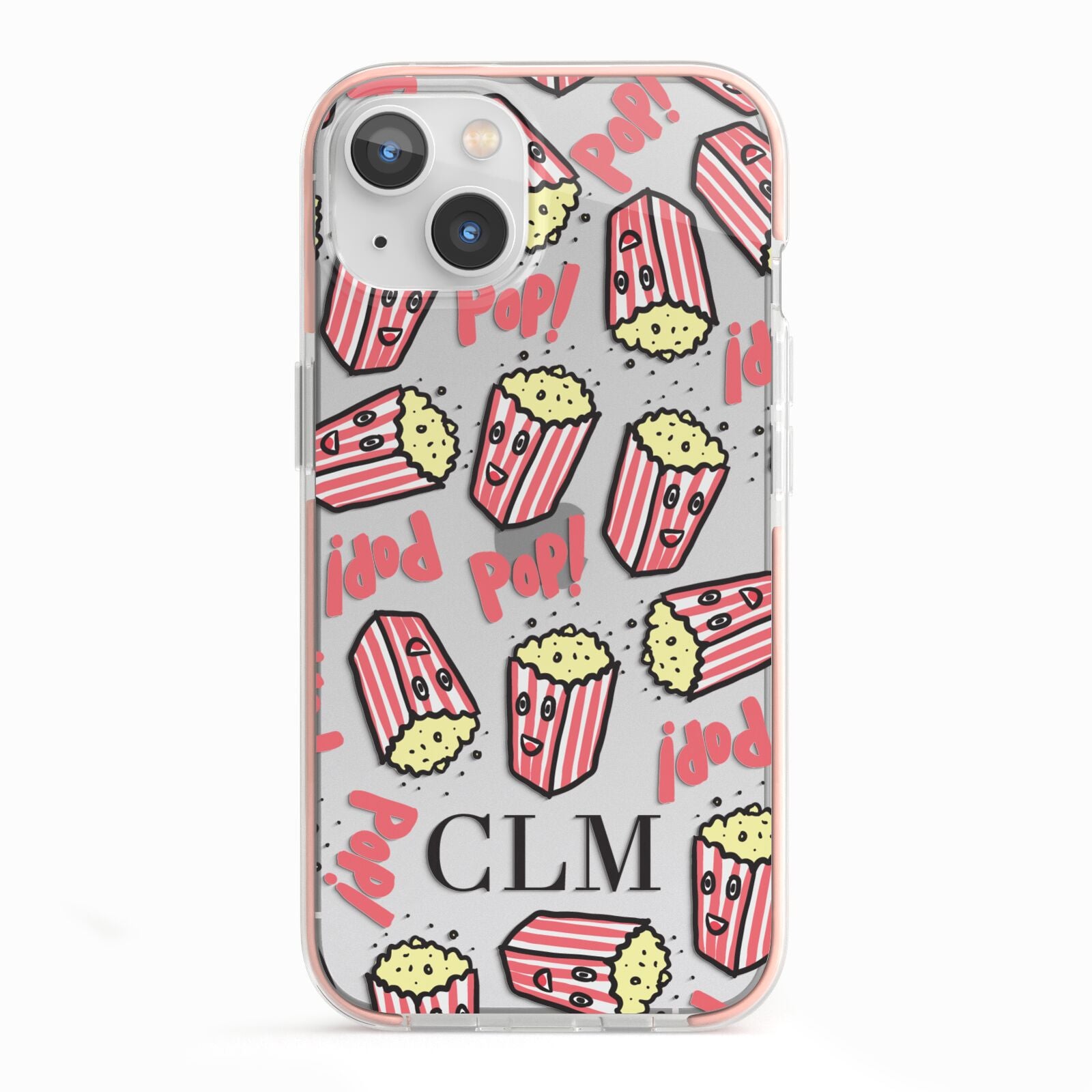 Personalised Popcorn Initials iPhone 13 TPU Impact Case with Pink Edges