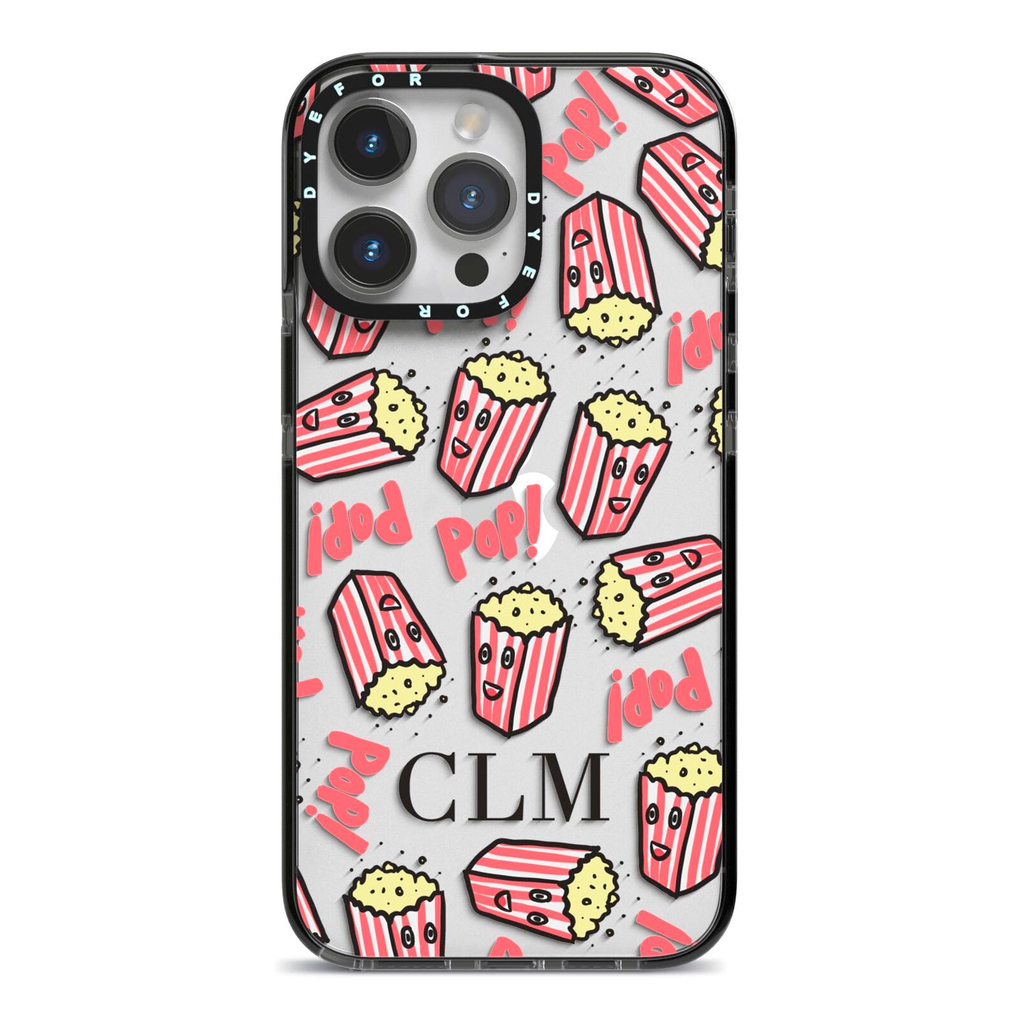 Personalised Popcorn Initials iPhone 14 Pro Max Black Impact Case on Silver phone