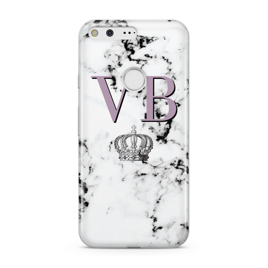 Personalised Princess Crown Initials Marble Google Pixel Case