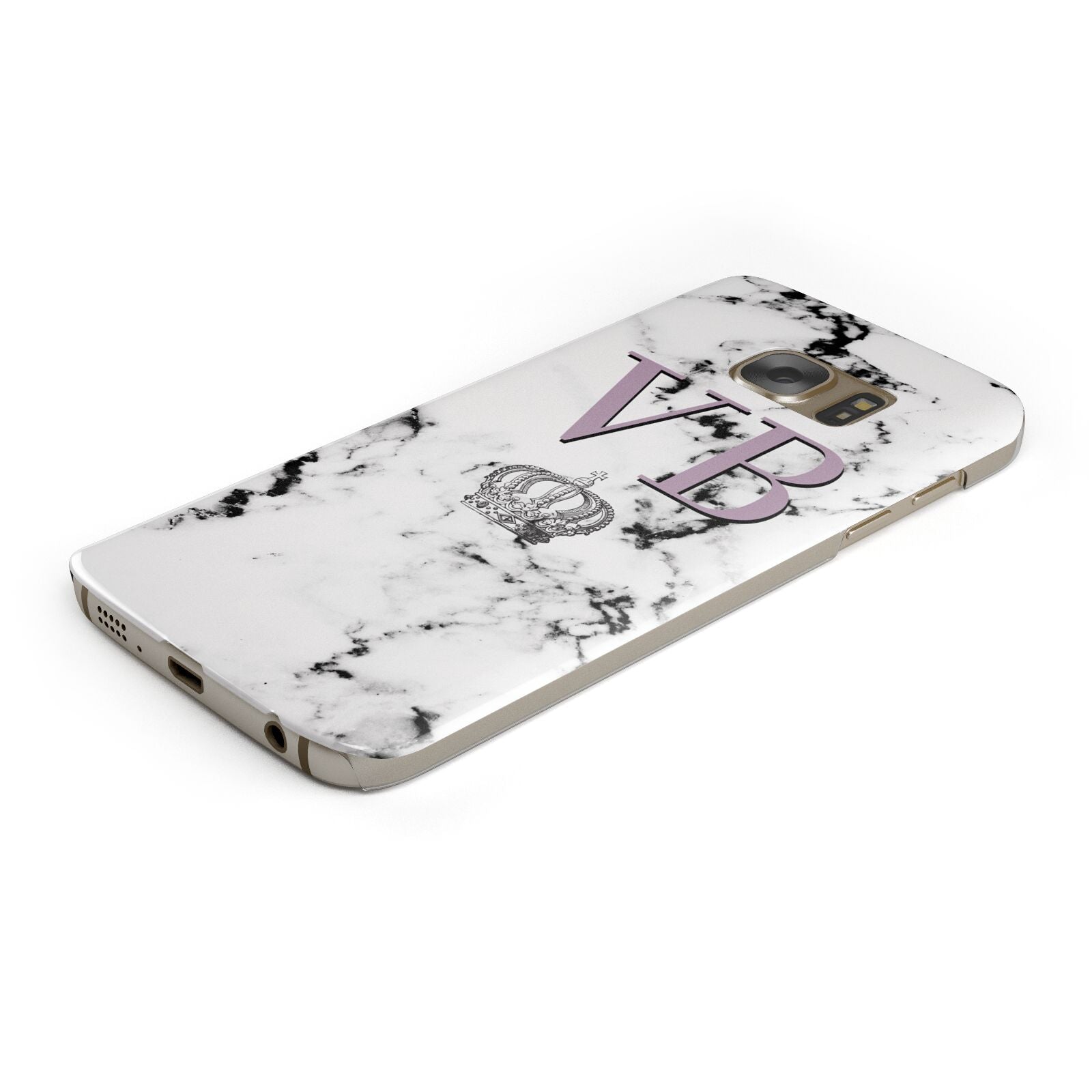 Personalised Princess Crown Initials Marble Protective Samsung Galaxy Case Angled Image