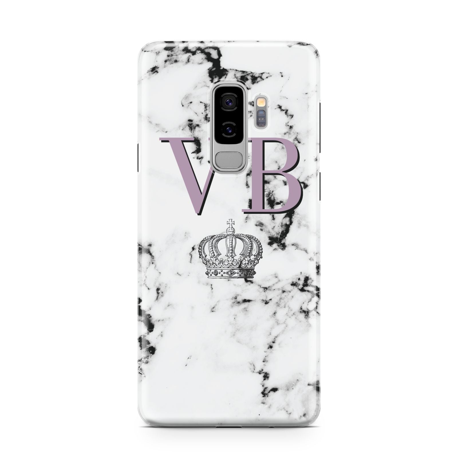 Personalised Princess Crown Initials Marble Samsung Galaxy S9 Plus Case on Silver phone
