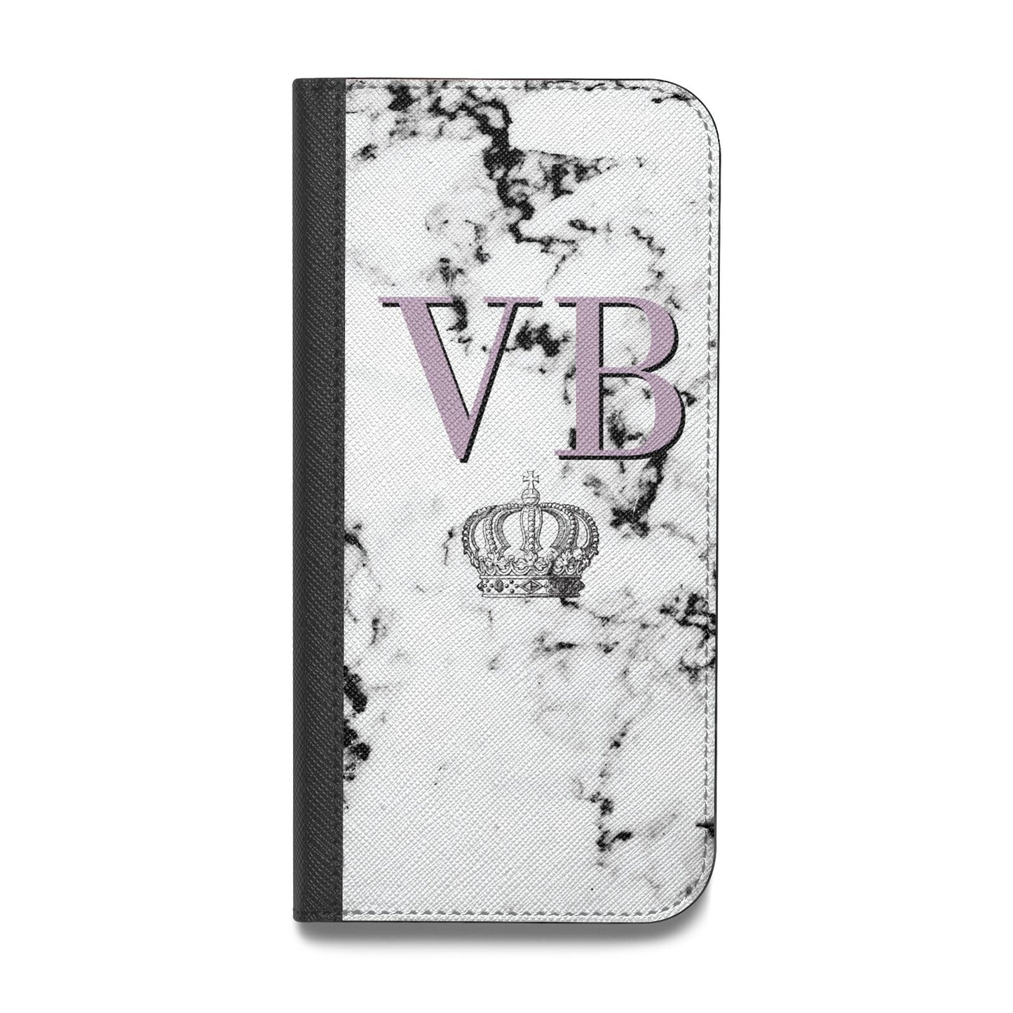 Personalised Princess Crown Initials Marble Vegan Leather Flip iPhone Case