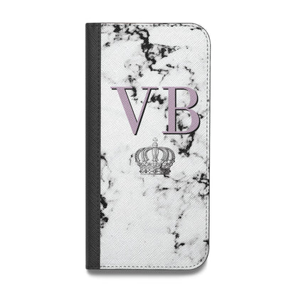 Personalised Princess Crown Initials Marble Vegan Leather Flip iPhone Case