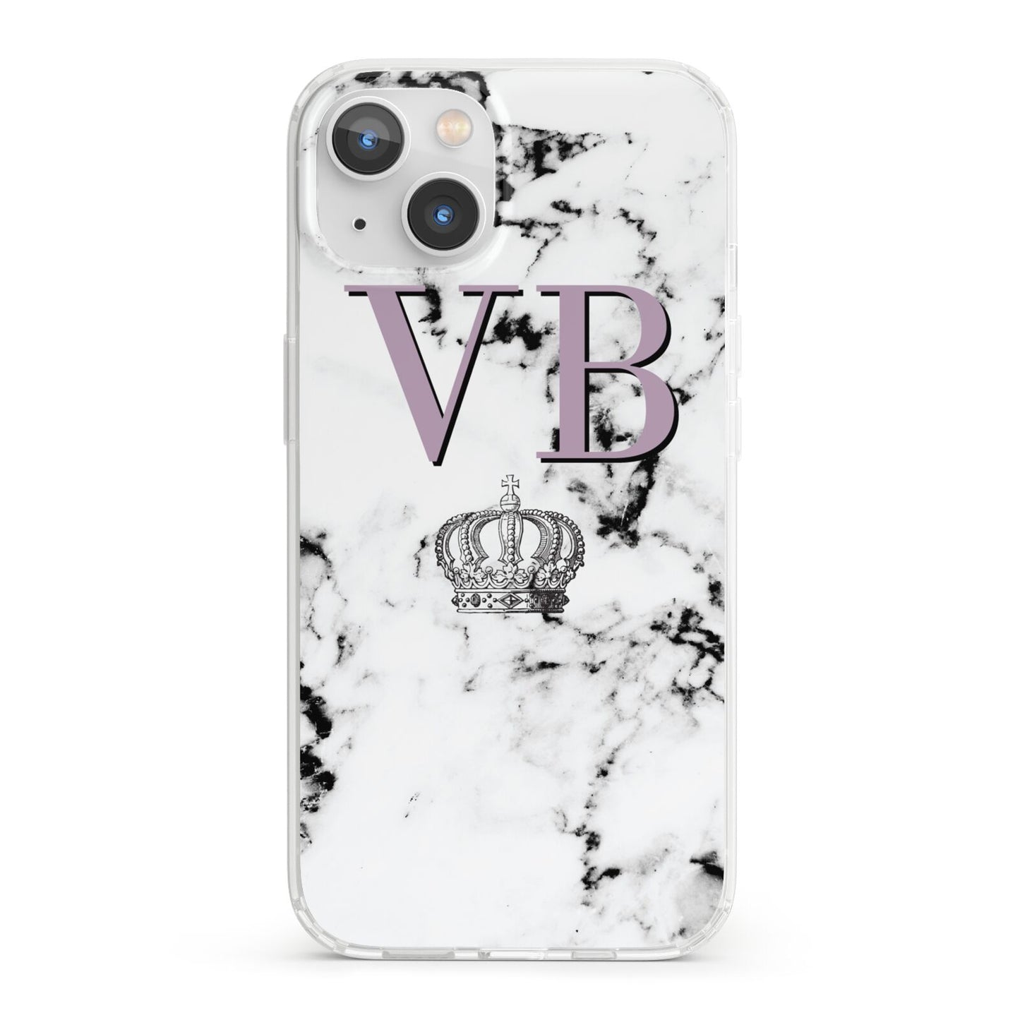 Personalised Princess Crown Initials Marble iPhone 13 Clear Bumper Case