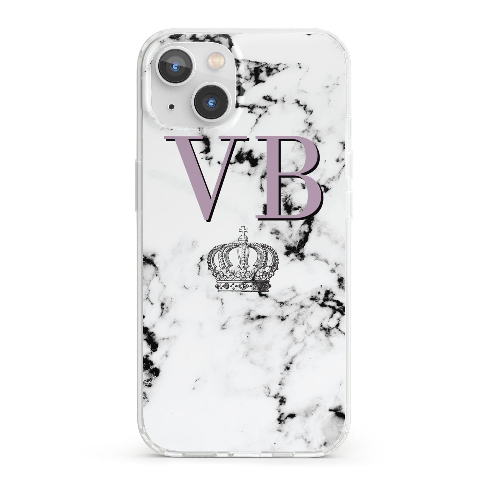 Personalised Princess Crown Initials Marble iPhone 13 Clear Bumper Case