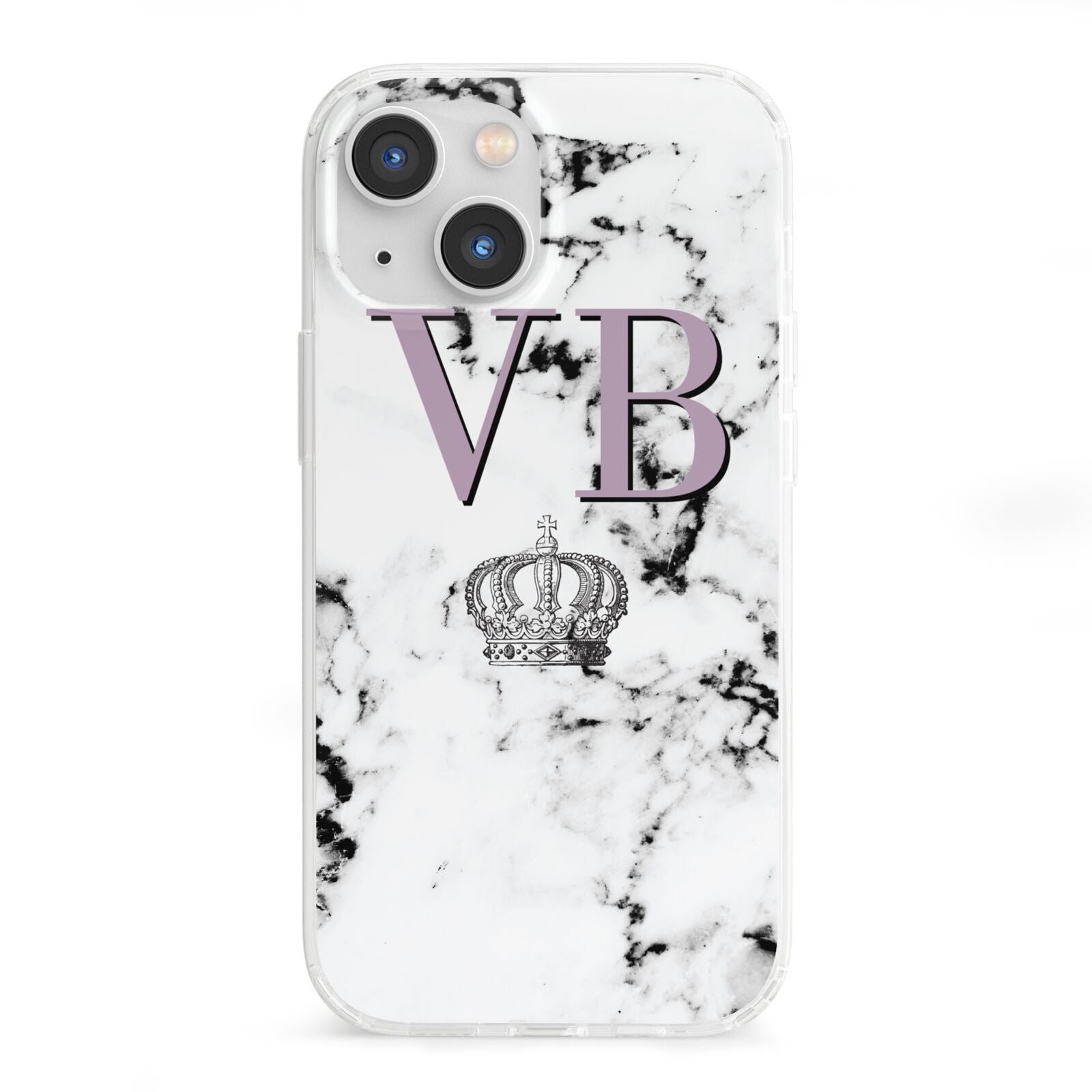 Personalised Princess Crown Initials Marble iPhone 13 Mini Clear Bumper Case