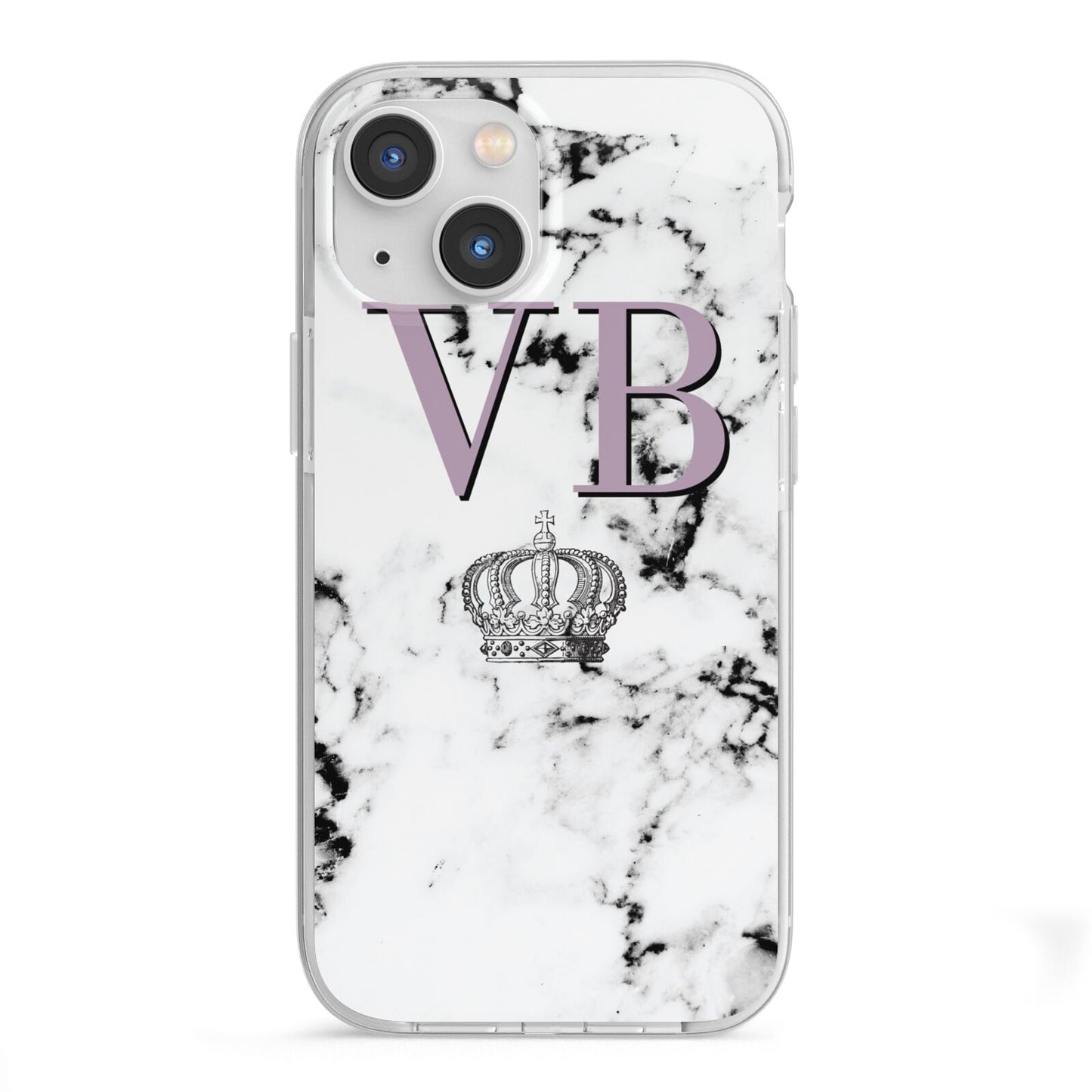 Personalised Princess Crown Initials Marble iPhone 13 Mini TPU Impact Case with White Edges
