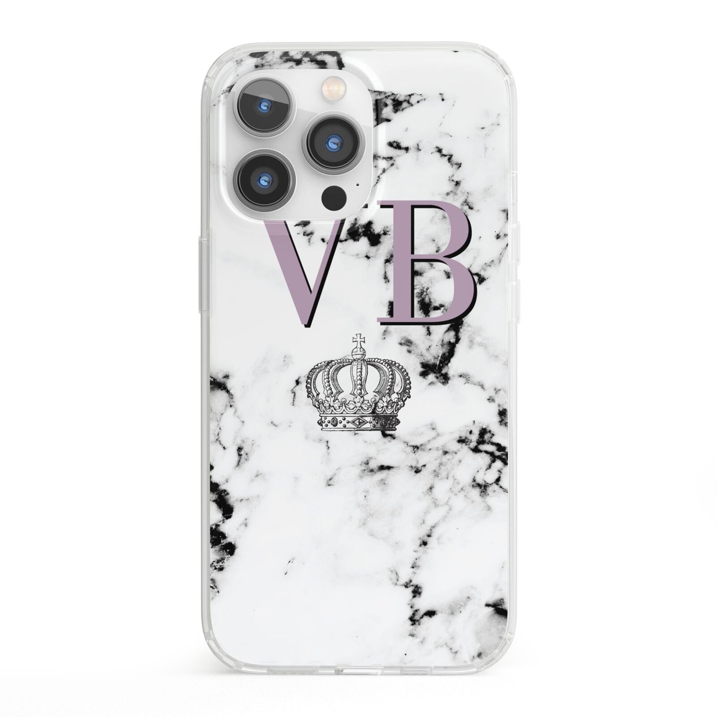 Personalised Princess Crown Initials Marble iPhone 13 Pro Clear Bumper Case