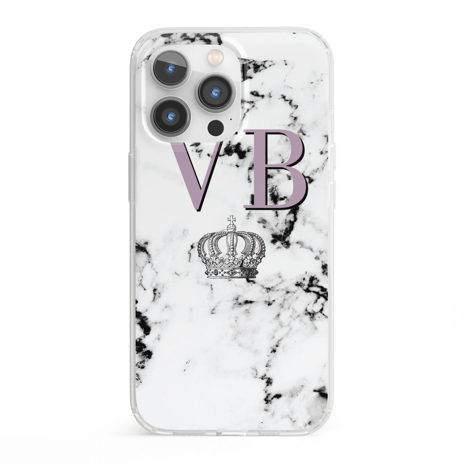 Personalised Princess Crown Initials Marble iPhone 13 Pro Clear Bumper Case