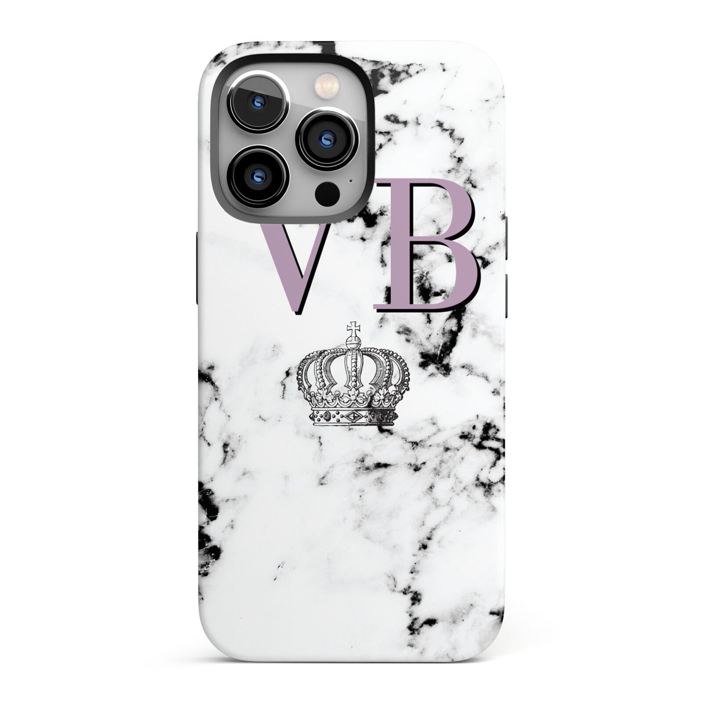 Personalised Princess Crown Initials Marble iPhone 13 Pro Full Wrap 3D Tough Case