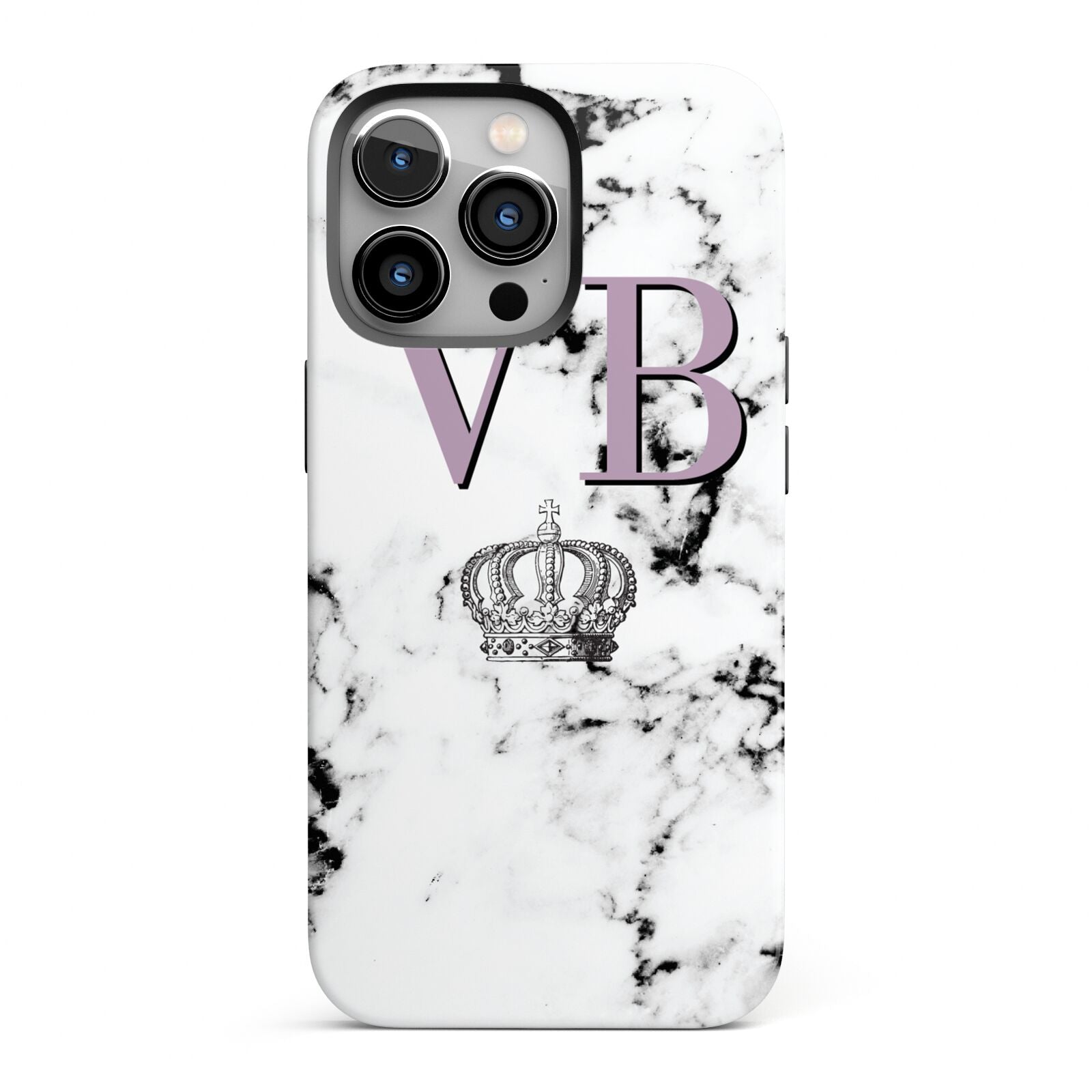 Personalised Princess Crown Initials Marble iPhone 13 Pro Full Wrap 3D Tough Case