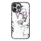Personalised Princess Crown Initials Marble iPhone 13 Pro Max Black Impact Case on Silver phone