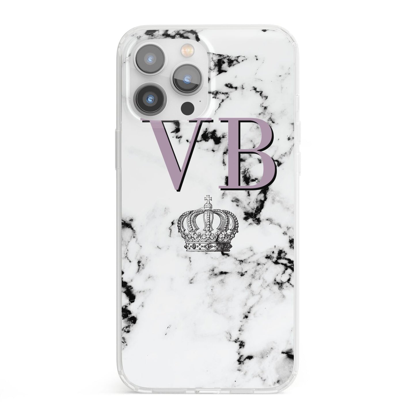 Personalised Princess Crown Initials Marble iPhone 13 Pro Max Clear Bumper Case