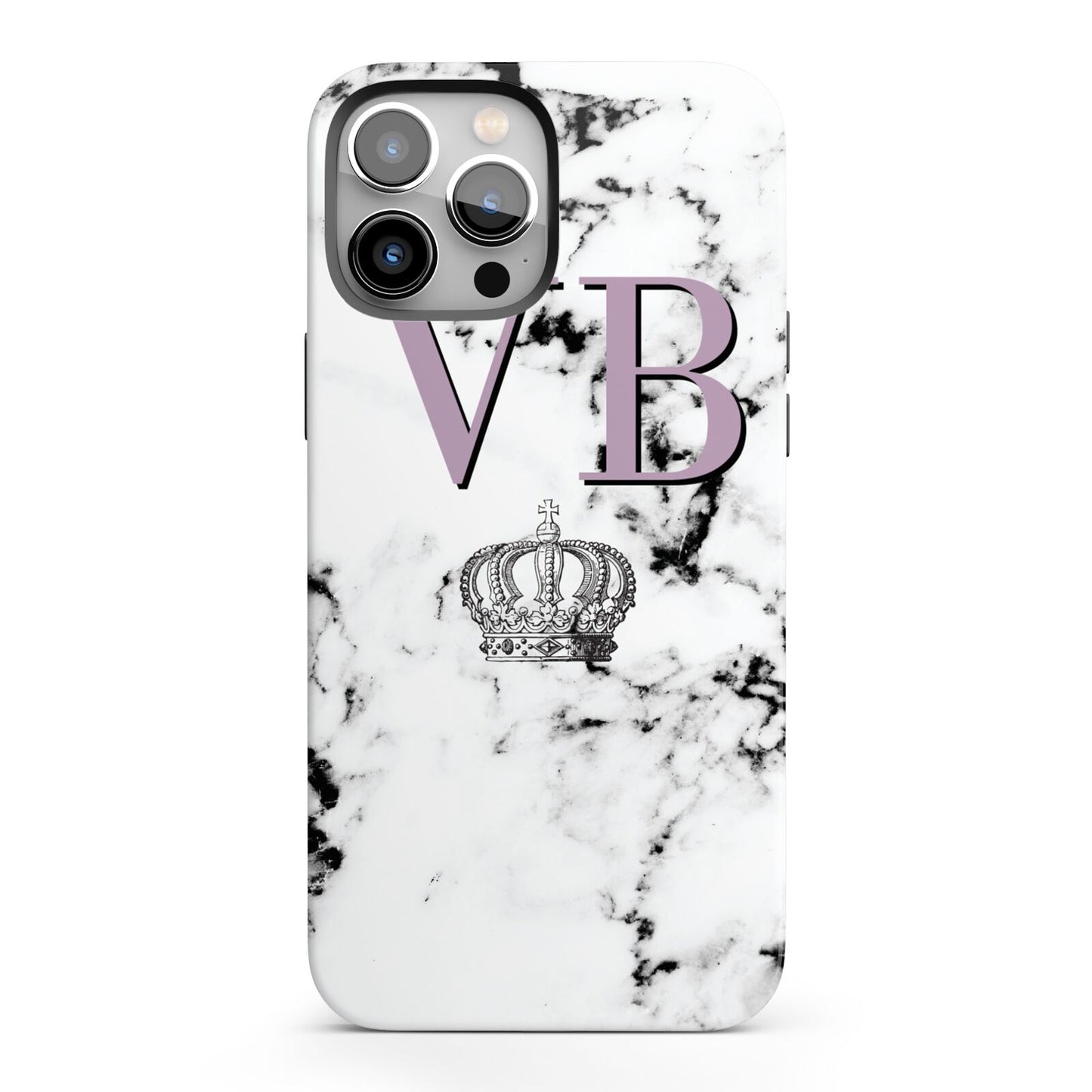 Personalised Princess Crown Initials Marble iPhone 13 Pro Max Full Wrap 3D Tough Case