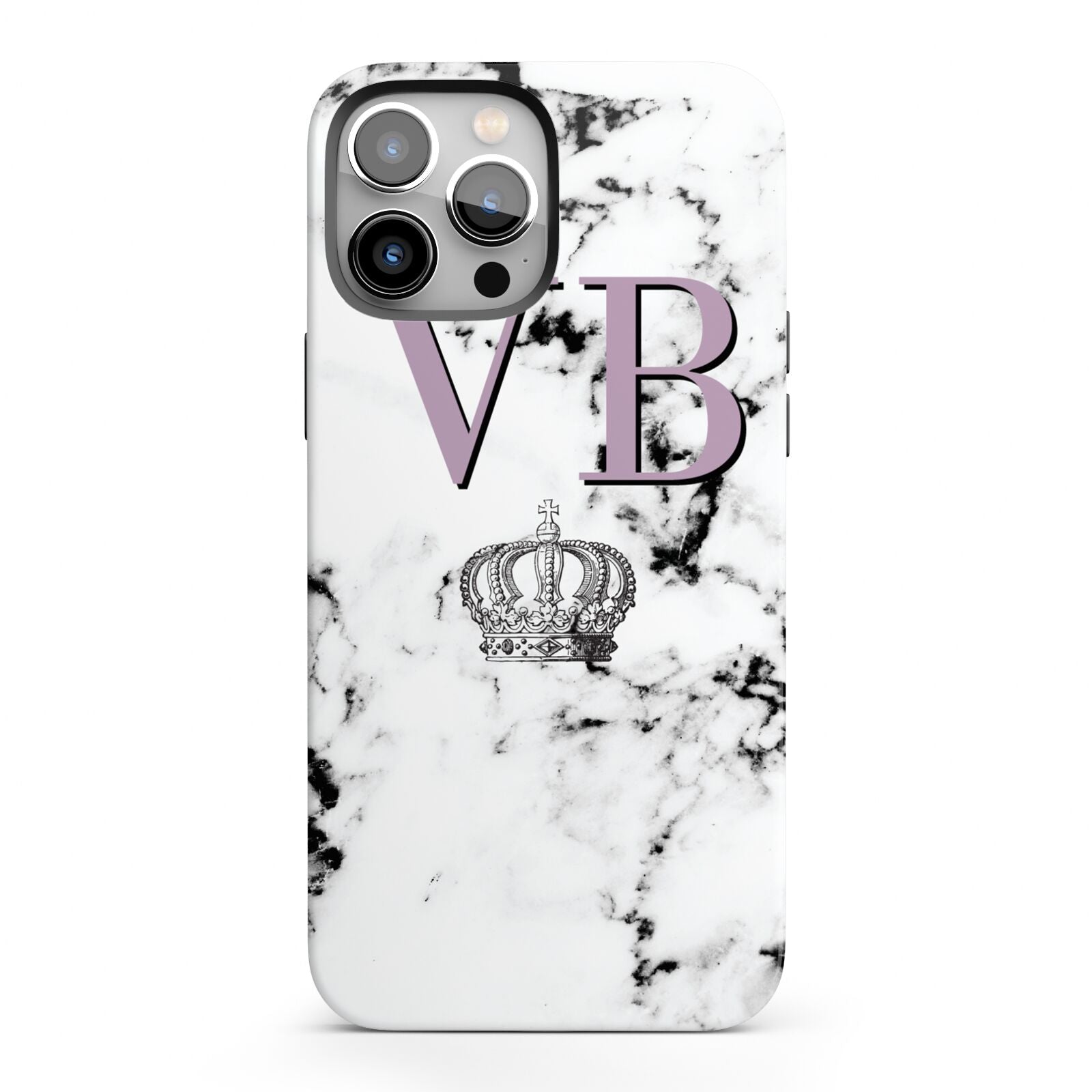 Personalised Princess Crown Initials Marble iPhone 13 Pro Max Full Wrap 3D Tough Case